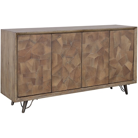 Contemporary Four Door Credenza with Metal Legs