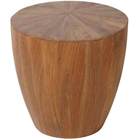 Transitional Solid Wood Side Table with Offset Sunburst Patterned Top