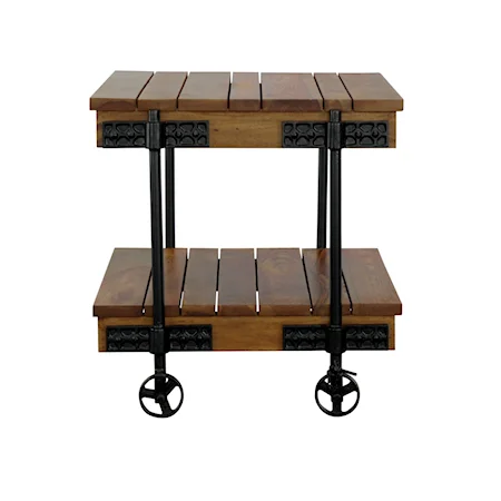 Industrial End Table with Casters