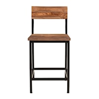 Solid Wood and Iron Bar Stool with Open Back
