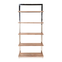 Contemporary Solid Wood Bookshelf with 5-Shelves and Chrome Support