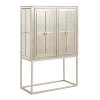 Contemporary 2-Door Bar Cabinet with Mirrored Doors and Gold Powder Coated Base