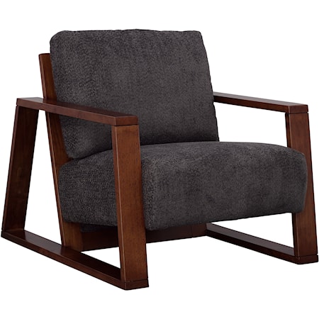 Contemporary Deep Seat Accent Chair with Exposed Wood Arms