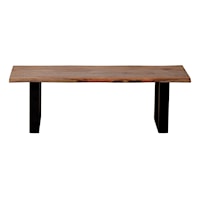 Transitional Solid Wood Dining Bench with Live Edge and Black Powder Coated Iron Legs