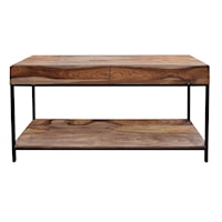 Rustic 2-Drawer Console Table with Shelf and Black Metal Legs