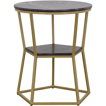 Contemporary Marble Accent Table with Iron Frame