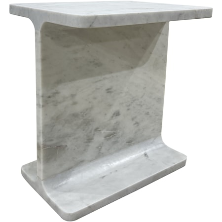 Transitional Solid White Marble Accent Table in Beam Shape Design