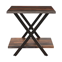 Rustic Industrial Solid Sheesham Wood Side Table with Iron Legs