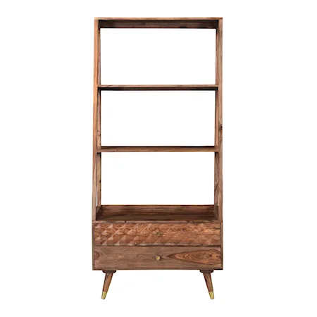 Mid-Century Modern Solid Wood 2-Drawer Bookshelf