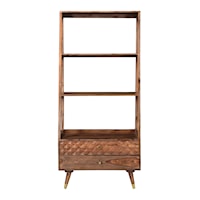 Mid-Century Modern Solid Wood 2-Drawer Bookshelf