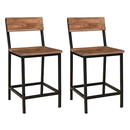 Solid Wood and Iron Bar Stool with Open Back