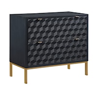 Tessa Mid-Century Modern 2 Drawer Storage Accent Chest with Raised Geometric Pattern - Black and Gold