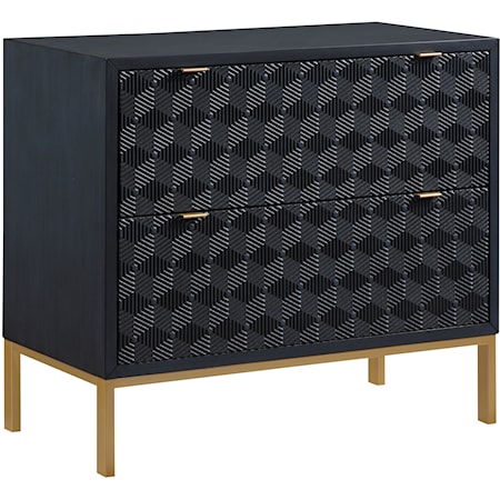 Tessa Mid-Century Modern 2 Drawer Storage Accent Chest with Raised Geometric Pattern - Black and Gold