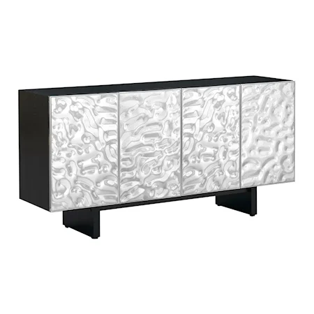 Contemporary Four Door Silver and Black Credenza