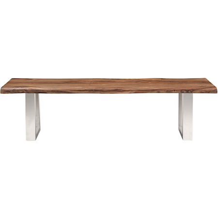 Contemporary Dining Bench with Live Edge and Chrome Legs