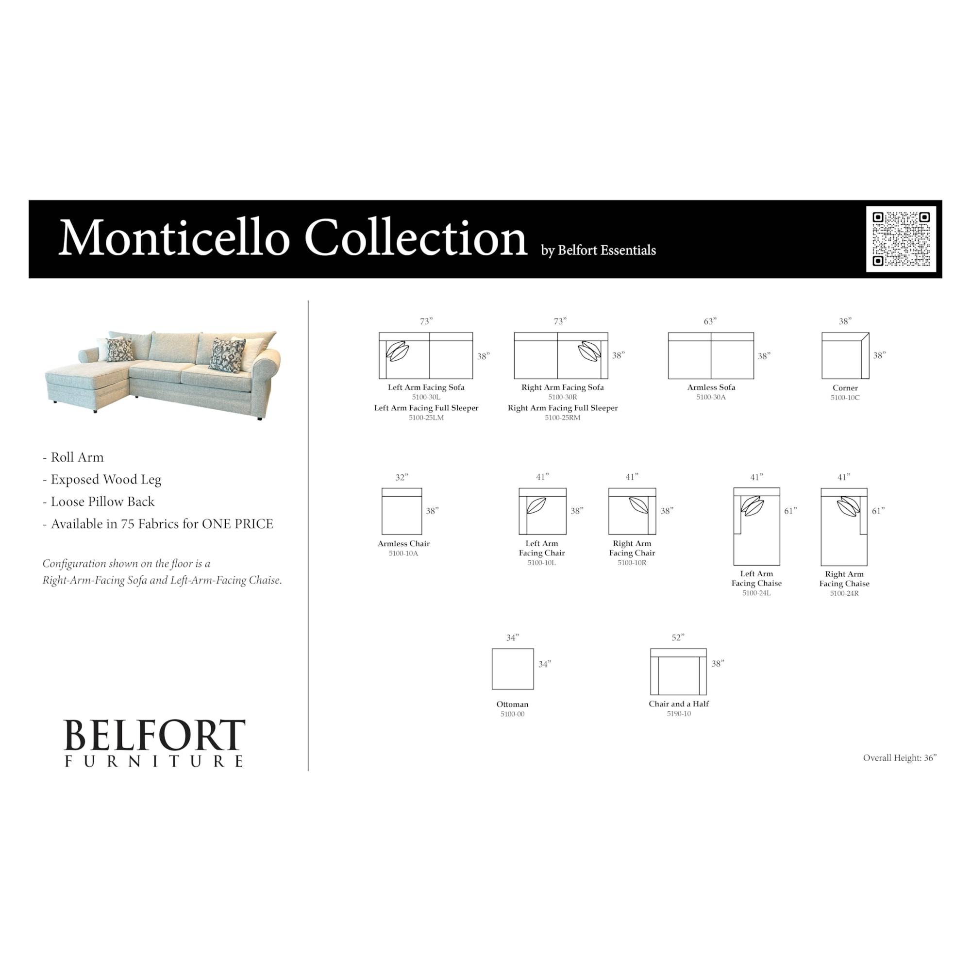 Belfort Essentials Monticello PKG516421 Sofa Chaise Belfort Furniture