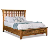 Traditional King Arts and Crafts Spindle Bed with Storage Footboard