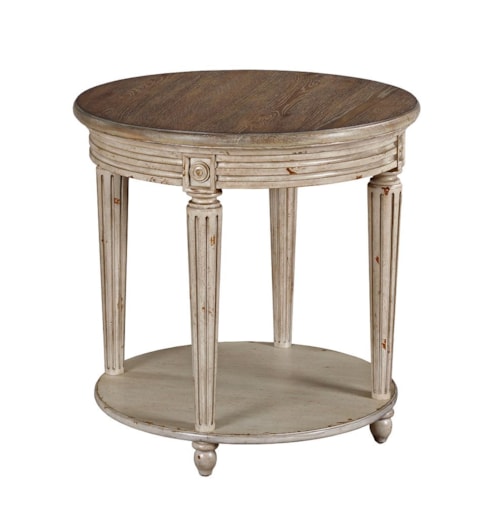 Round End Table with Distressed Finish