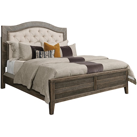 Transitional California King Panel Bed with Upholstered Headboard