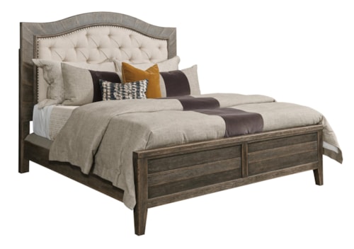 Transitional King Panel Bed with Upholstered Headboard