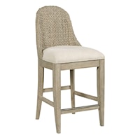Relaxed Vintage Boca Woven Back Stool with Upholstered Seat