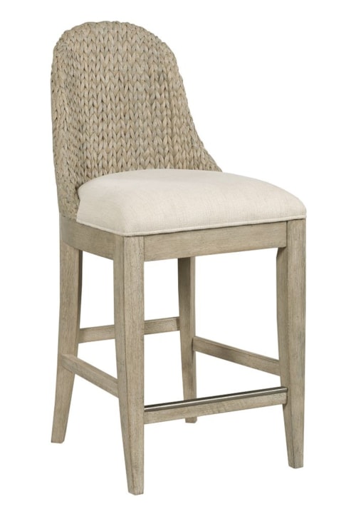 Relaxed Vintage Boca Woven Back Stool with Upholstered Seat