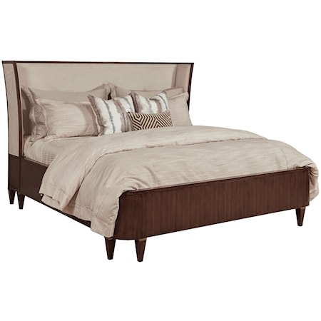 Transitional Upholstered Queen Bed with Wingback Headboard