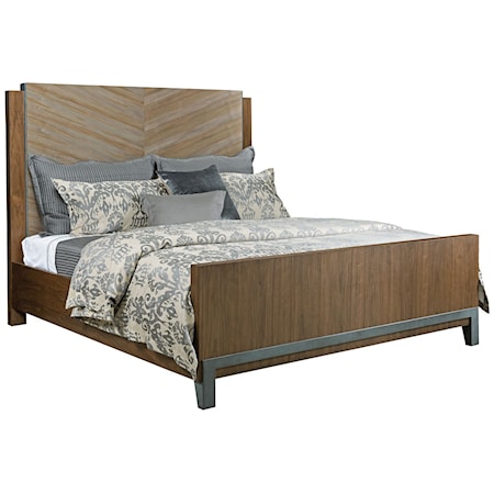 Contemporary King Chevron Panel Bed with Two-Tone Look