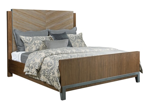 Contemporary King Chevron Panel Bed with Two-Tone Look