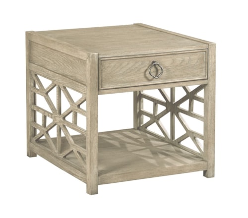 Relaxed Vintage Biscayne Drawer End Table with Geometric Grid