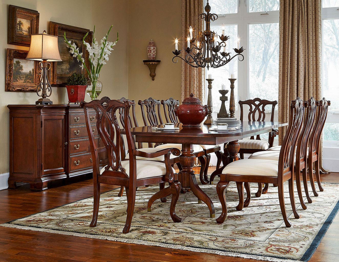 cherry wood pedestal dining table