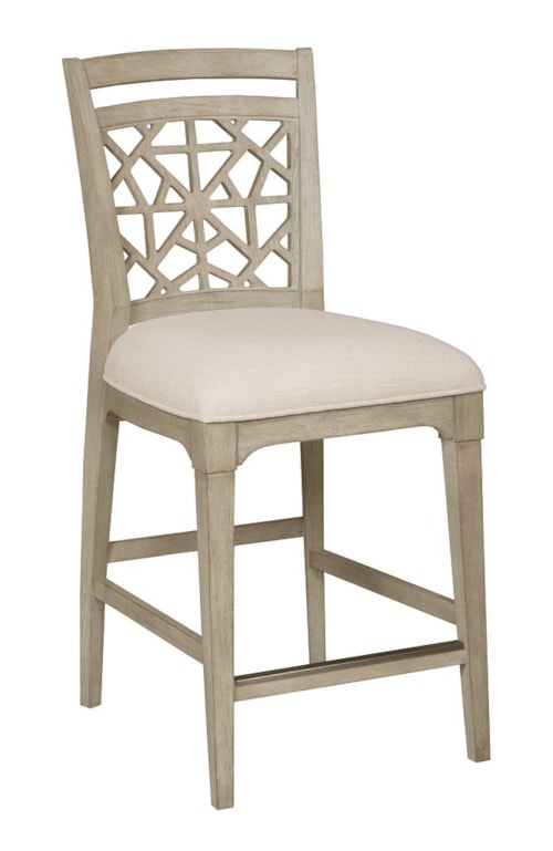 Relaxed Vintage Upholstered Counter Stool with Wood Back