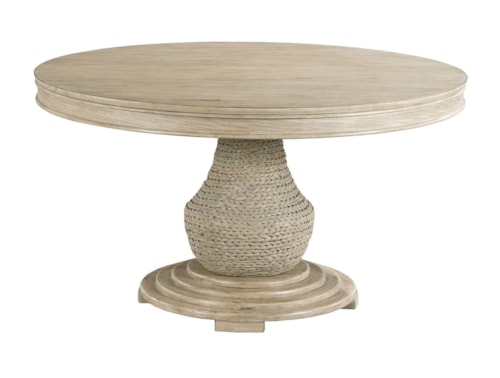 Relaxed Vintage Largo Round Dining Table with Woven Seagrass Pedestal