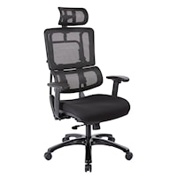 Vertical Black Mesh Back Chair with Shiny Black Base and Headrest