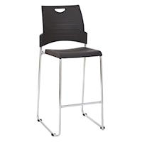 Tall Black Stacking and Ganging Chair with Plastic Seat and Back with Chrome Frame