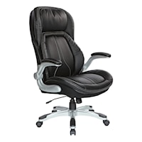 Bonded Leather Executive Chair with Padded Flip Arms and Silver Base