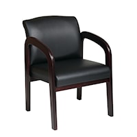 Faux Leather Mahogany Finish Wood Visitor Chair