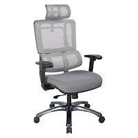 Vertical Grey Mesh Back Chair with Titanium Base with headrest