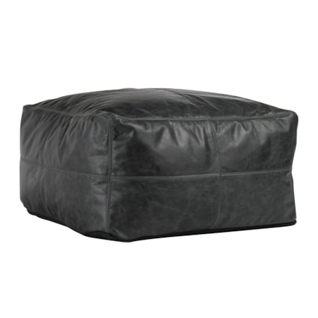 Leather Dexter Onyx Pouf 24X24x12