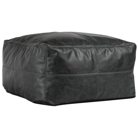 Leather Dexter Onyx Pouf 24X24x12