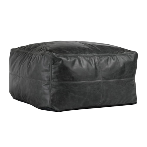 Leather Dexter Onyx Pouf 24X24x12