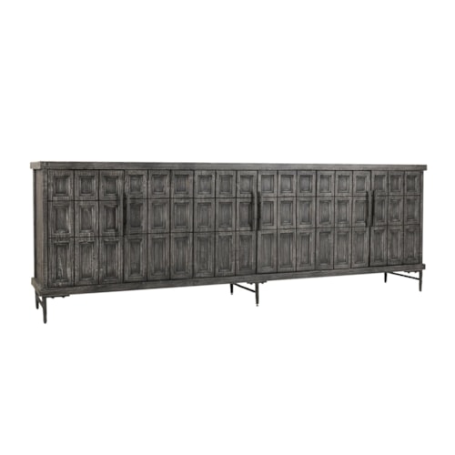Rustic 6-Door Cabinet with Wrought Iron Base