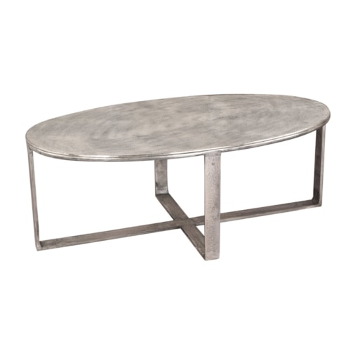 Rustic Industrial 27" Oval Coffee Table with Cross Base