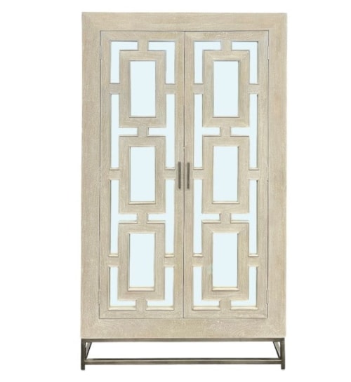 Transitional Tall Cabinet with Mirror Paneling
