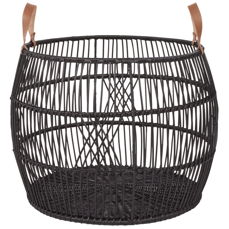Classic Home Rug Displays Rattan Iron Black Basket Large 26x26x18
