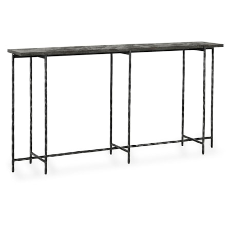 Console Table 60" Hammered Metal/Blue Stone