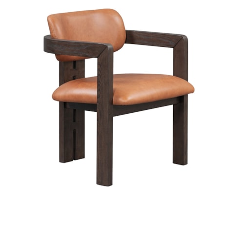 Rustic Arm Dining Chair with Distressed Leather Upholstery