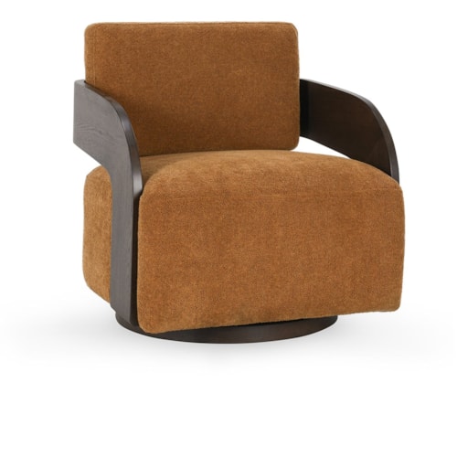 Contemporary Swivel Accent Chair with Wood Arms