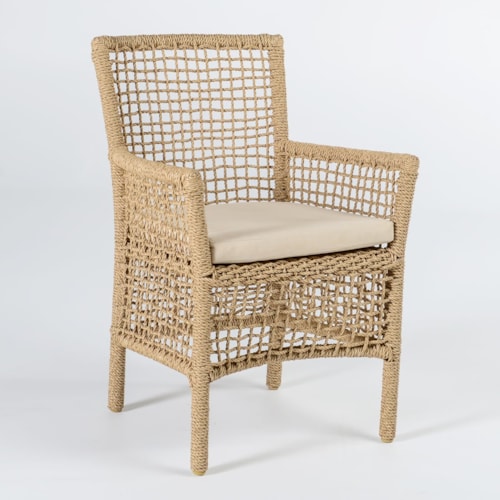 Coastal Outdoor Upholstered Dining Chair with Rattan Construction