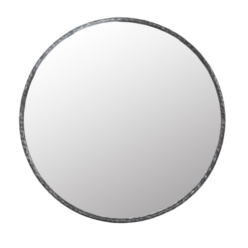 Contemporary 51" Round Wall Mirror with Hammered Metal Trim
